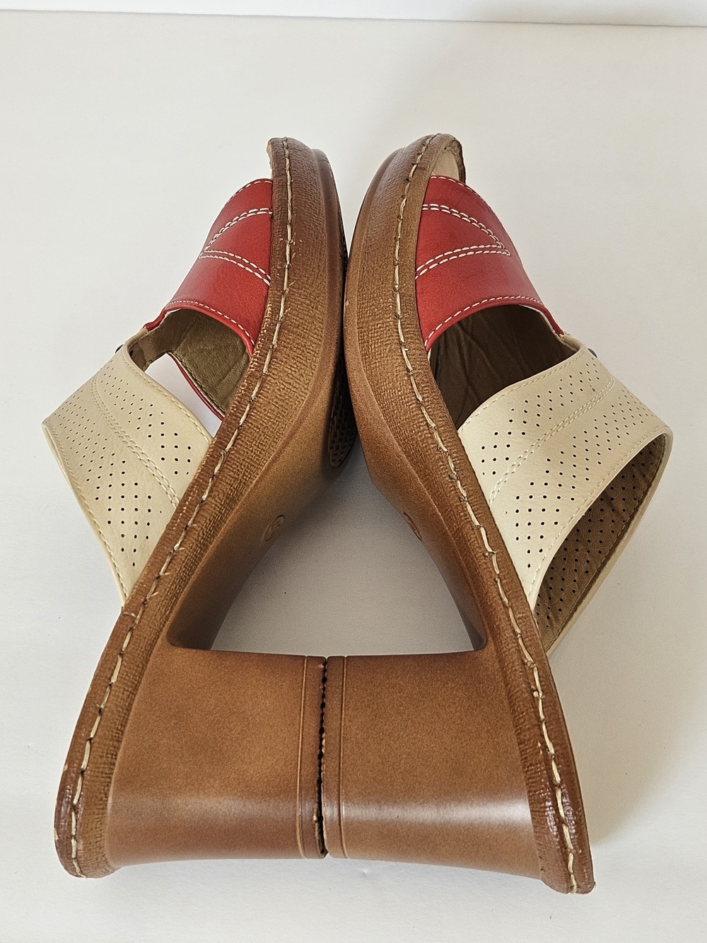 MICHAELA Women's Comfort Wedge Sandals Mules Colorblock Red Cream Size EU 40 - Picture 7 of 13
